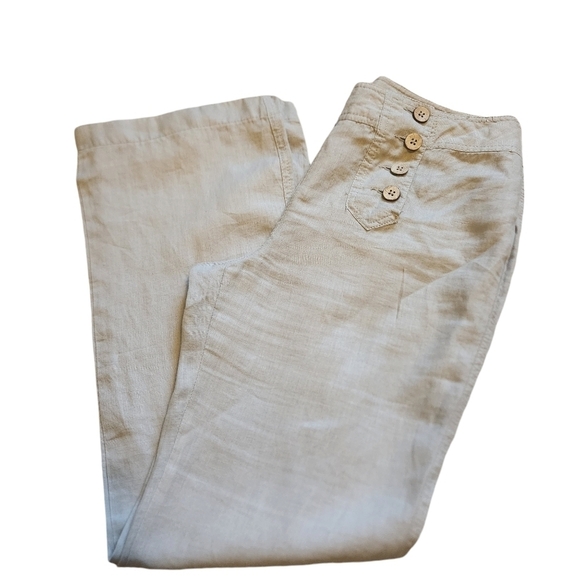CYNTHIA ROWLEY WOMENS 100% LINEN PANTS SZ4 SAILOR BUTTON LAGENLOOK BEIGE - Picture 6 of 9